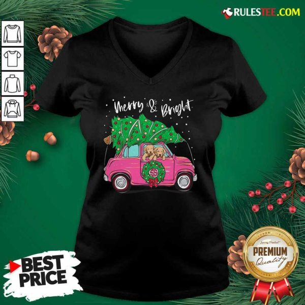 Merry And Bright Pitbull Dog Ugly Christmas V-neck - Design By Rulestee.com
