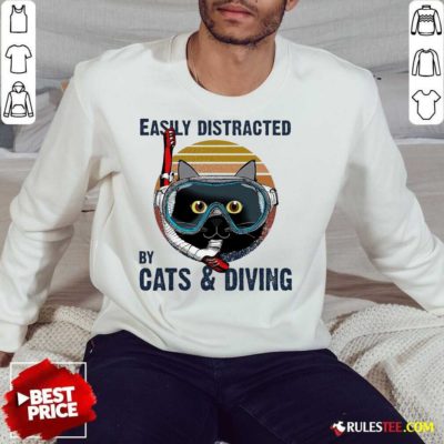 Easily Distracted By Cats And Diving Vintage Sweatshirt- Design By Rulestee.com