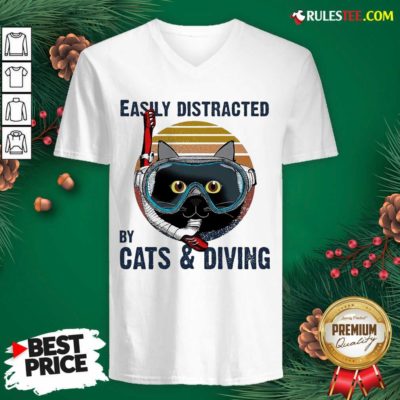 Easily Distracted By Cats And Diving Vintage V-neck- Design By Rulestee.com