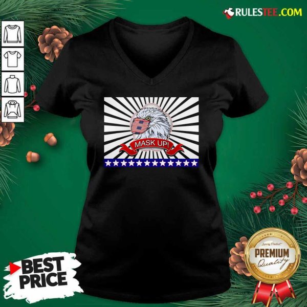 Mask Up Fun And Patriotic Bald Eagle American Flag V-neck - Design By Rulestee.com