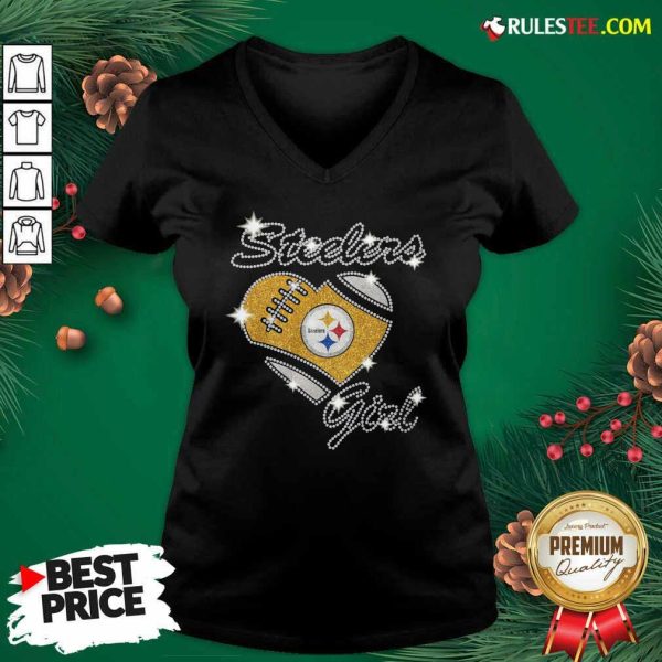 Pittsburgh Steelers Girl Heart Diamond V-neck- Design By Rulestee.com
