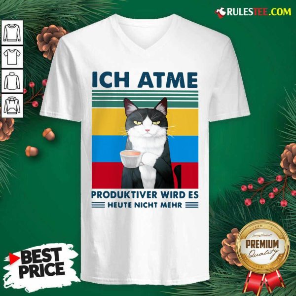 Cat Ich Atme Produktiver Wird’s Heute Nicht Mehr Vintage V-neck - Design By Rulestee.com