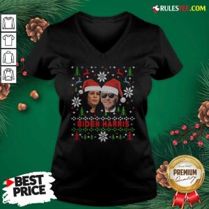 Joe Biden And Kamala Harris Wear Hat Santa Claus Merry Xmas V-neck - Design By Rulestee.com