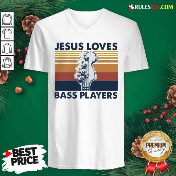 Guitar Jesus Loves Bass Players Vintage V-neck - Design By Rulestee.com