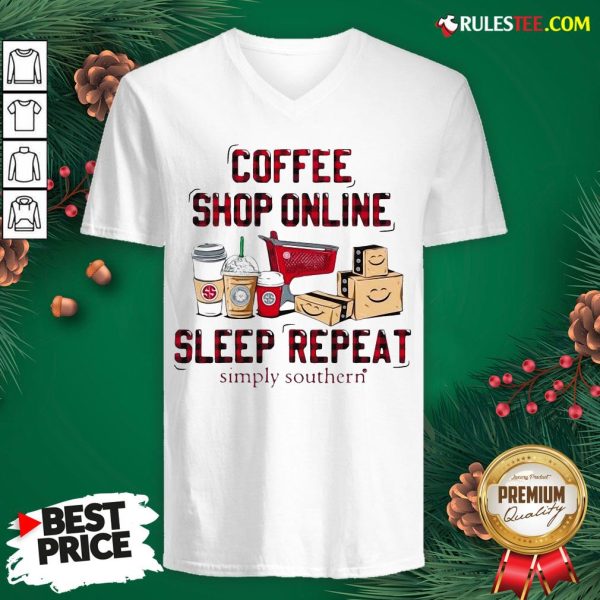 Official Coffee Shop Online Sleep Repeat Simply Southern V-neck - Design By Rulestee.com