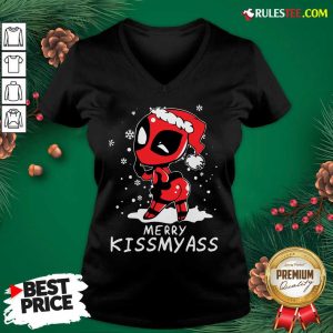 Original Cute Santa Deadpool Merry Kiss My Ass Christmas V-neck - Design By Rulestee.com
