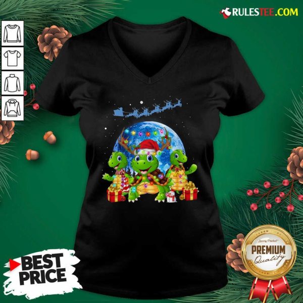 Three Turtle Santa Reindeer Merry Christmas V-neck - Design By Rulestee.com