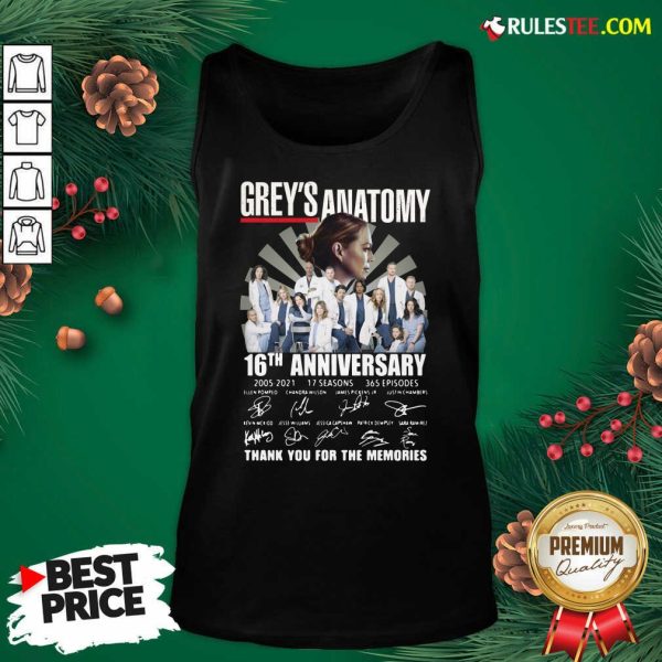 Premium Greys Anatomy 16th Anniversary Thank You For The Memories Signatures Tank Top - Design By Rulestee.com