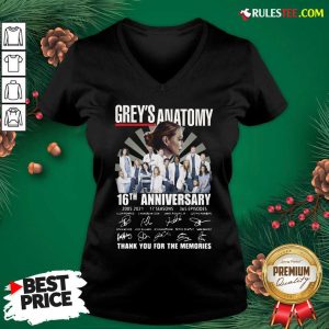 Premium Greys Anatomy 16th Anniversary Thank You For The Memories Signatures V-neck - Design By Rulestee.com