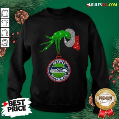 Grinch Hand Holding Seattle Seahawks Christmas Sweatshirt - Design By Rulestee.com