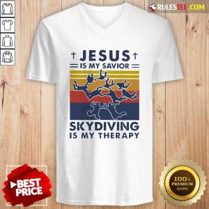 Jesus Is My Savior Skydiving Is My Therapy V-neck - Design By Rulestee.com