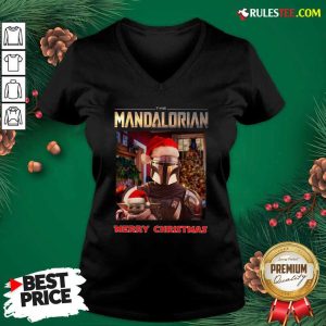Star Wars The Mandalorian And Baby Yoda Merry Christmas V-neck - Design By Rulestee.com