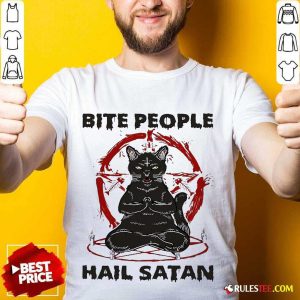 Black Cat Bite People Hail Satan Shirt - Design By Rulestee.com