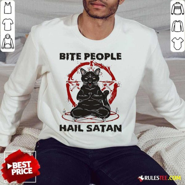Black Cat Bite People Hail Satan Sweatshirt - Design By Rulestee.com