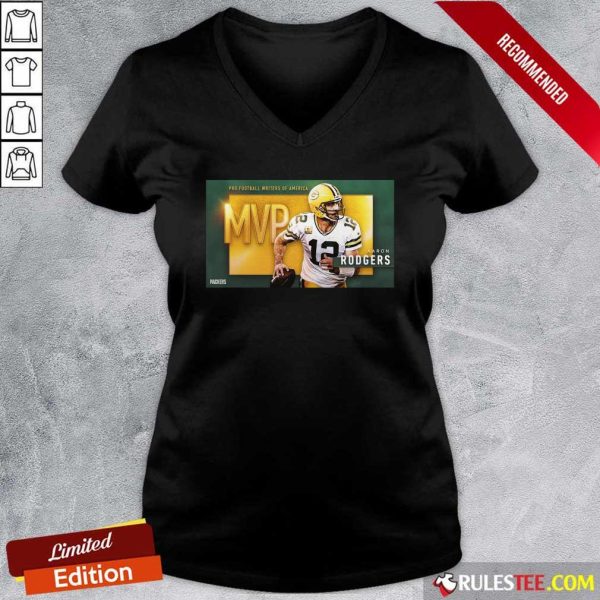 Aaron Rodgers Mvp Pro Football Writers Of America 2021 V-neck - Design By Rulestee.com