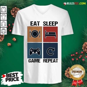 Eat Sleep Game Repeat Vintage V-neck - Design By Rulestee.com