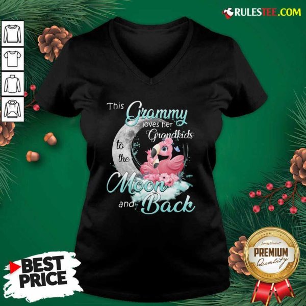 Flamingo This Grammy Loves Her Grandkids To The Moon And Back V-neck - Design By Rulestee.com
