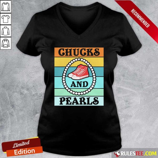 Vintage Chucks And Pearls With Kamala Harris For President 2021 V-neck - Design By Rulestee.com
