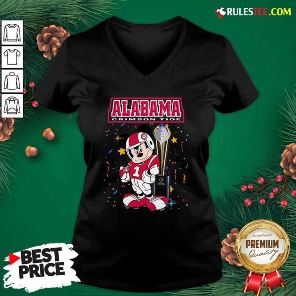 Mickey Mouse And Cup Alabama Crimson Tide V-neck - Design By Rulestee.com