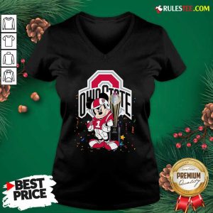 Mickey Mouse And Cup Ohio State Buckeyes V-neck - Design By Rulestee.com