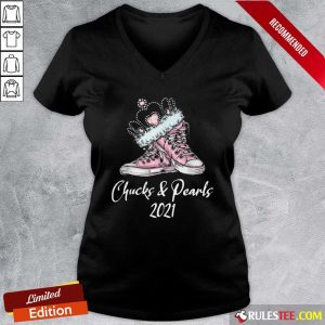 Crown Sneakers Chucks And Pearls For Kamala Harris 2021 V-neck- Design By Rulestee.com