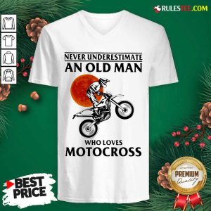 Never Underestimate An Old Man Who Loves Motocross The Moon V-neck - Design By Rulestee.com