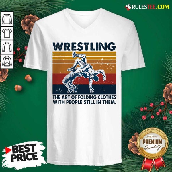 Wrestling The Air Of Folding Clothes With People Still In Them Vintage V-neck - Design By Rulestee.com