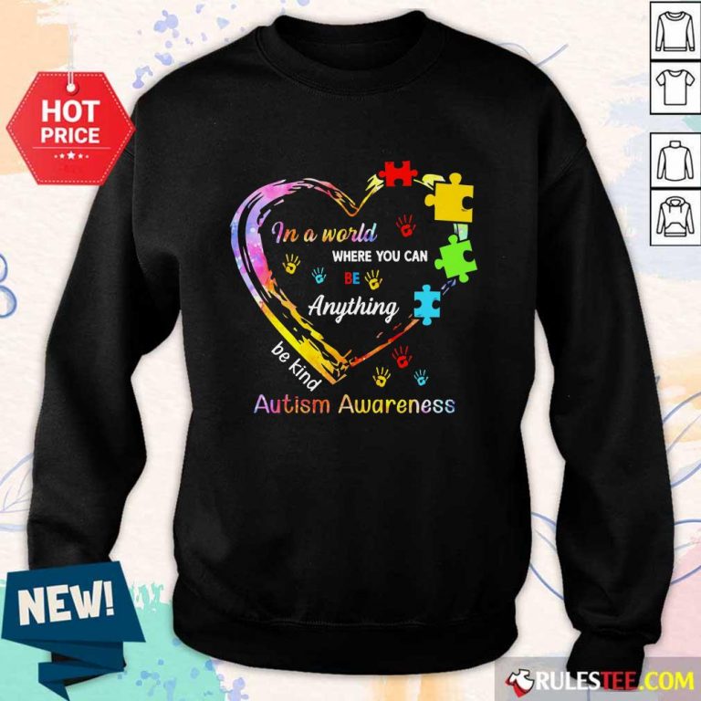Funny In A World Where You Can Be Anything Be Kind Autism Awareness Sweater