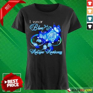 Hot I Wear Blue Rose And Butterfly For Autism Awareness Ladies Tee