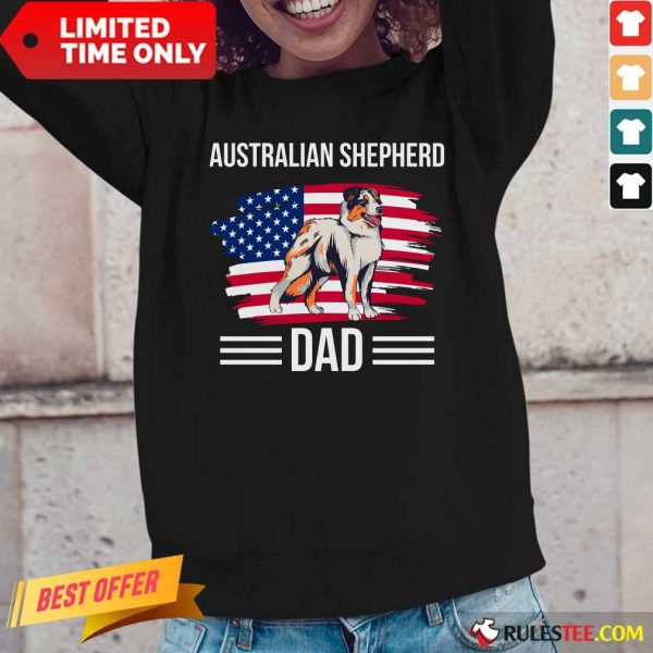 Australian Shepherd Dad USA Flag 4th Of July Father’s Day Long-Sleeved