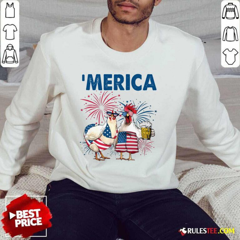Chicken Drinking Beer 'Merica Independence Day Sweater