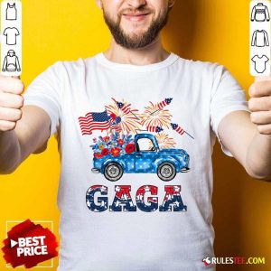 Gaga Flower Pickup Truck American Flag 4th Of July Shirt