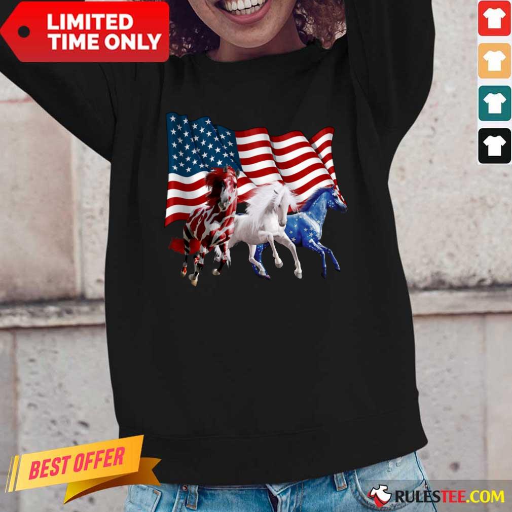 Horse American Flag Independence Day Long-Sleeved