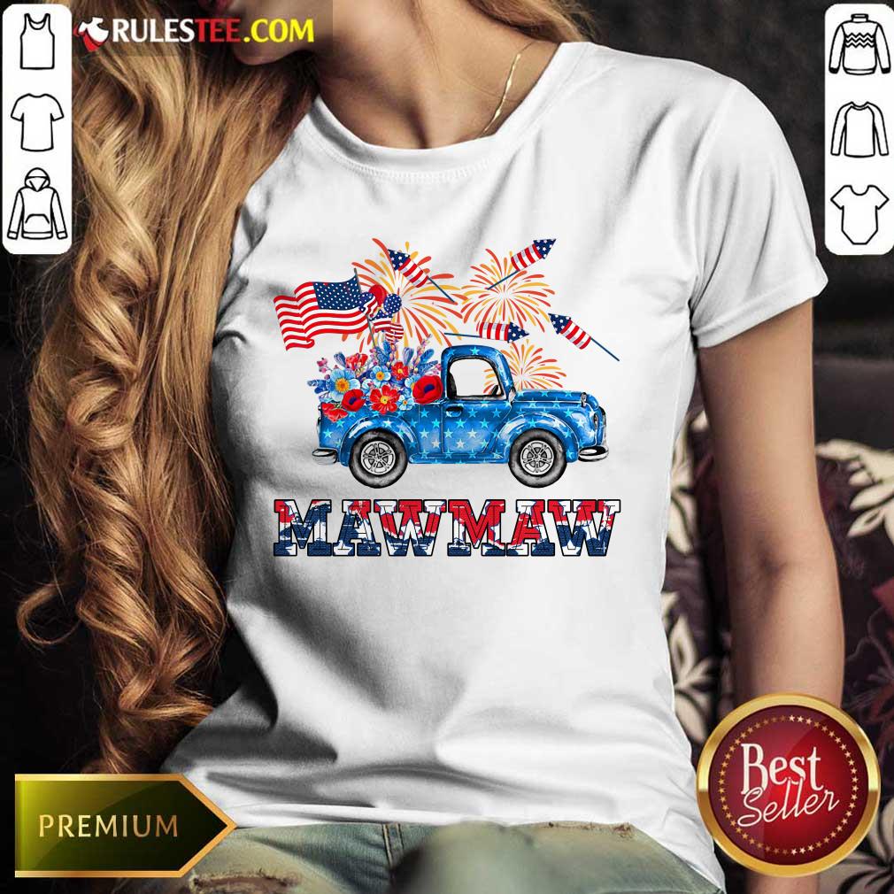 Mawmaw Flower Pickup Truck American Flag 4th Of July Ladies Tee 