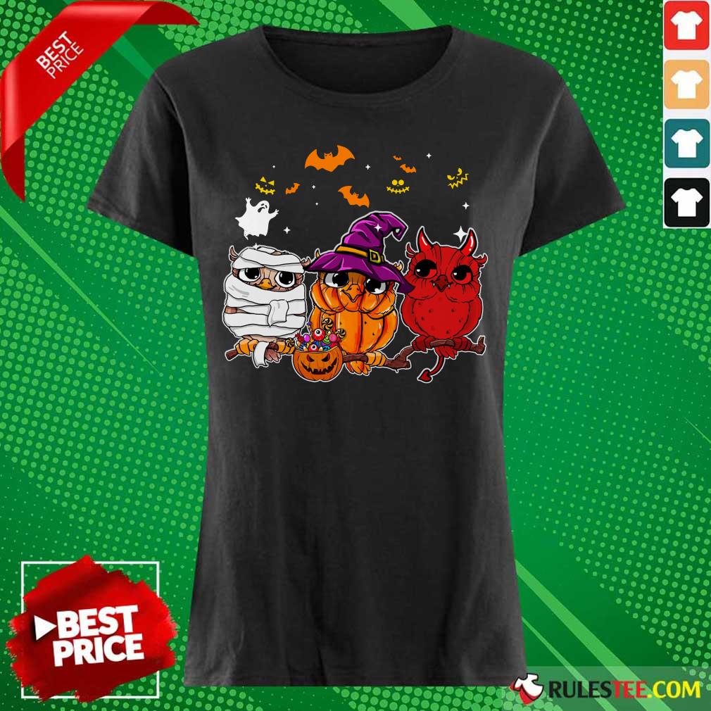 Witch Owl Scary And Cute Halloween Ladies Tee 