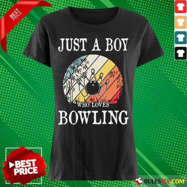 Just A Boy Who Loves Bowling Vintage Ladies Tee