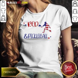 Red And Pickleball American Flag Independence Day Ladies Tee
