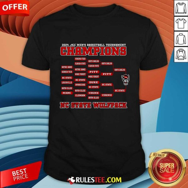 NC State Wolfpack 2024 ACC Men's Basketball Conference Tournament Champions Bracket T-shirt