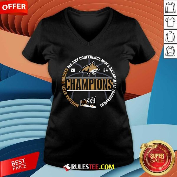 Montana State Bobcats 2024 Big Sky Men's Basketball Conference Tournament Champions V-neck