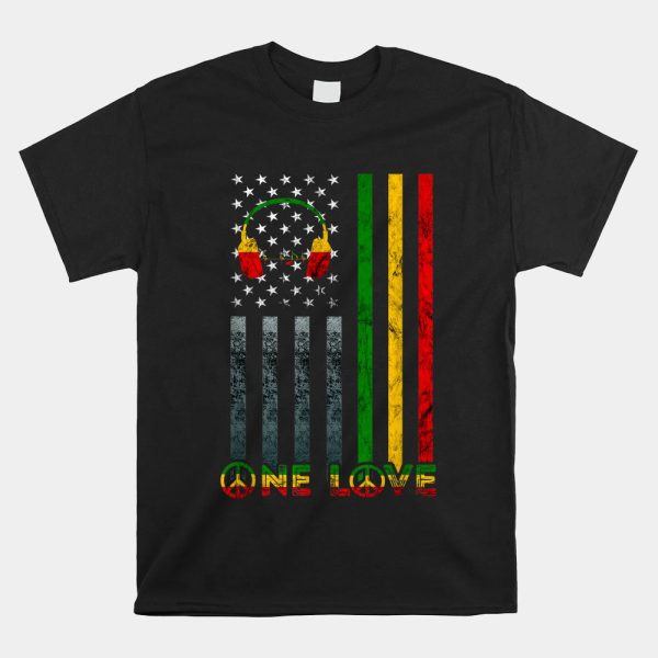 One Love Usa American Flag Rasta Reggae Reggae Music Note Shirt