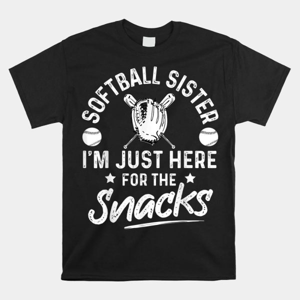 Softball Sister Im Just Here For The Snacks Retro Softball Shirt