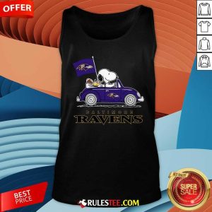 Snoopy And Woodstock Ride The Baltimore Ravens Car Tank-top