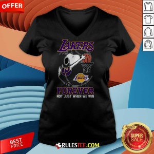 Los Angeles Lakers Snoopy Basketball Fan Forever Not Just When We Win Love V-neck