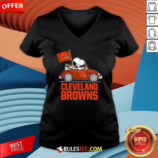 Snoopy And Woodstock Ride The Cleveland Browns Car V-neck