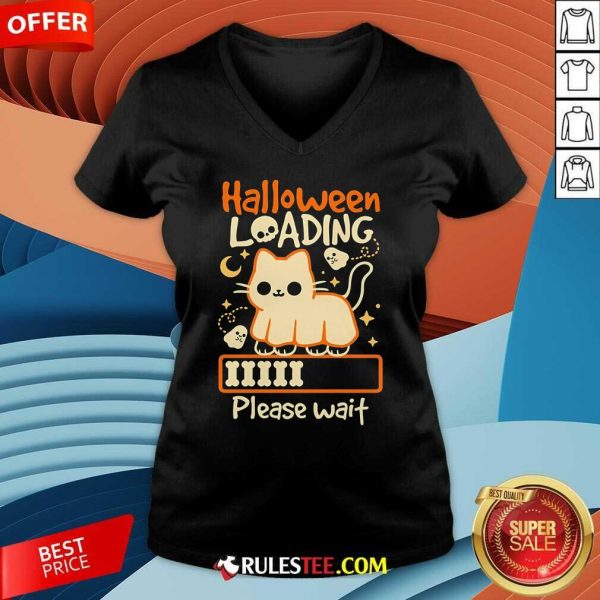 Cute Halloween Loading Please Wait Cat V-Neck