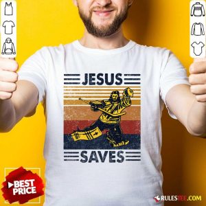 Funny Jesus Saves Ice Hockey Goalie Sport T-Shirt