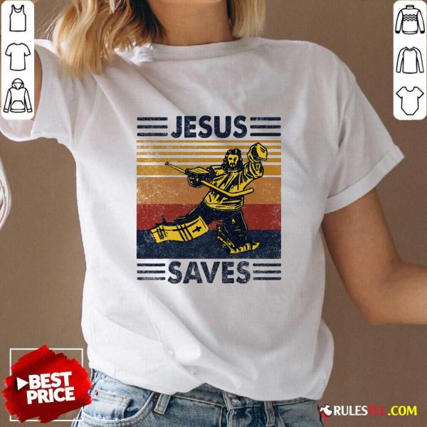 Funny Jesus Saves Ice Hockey Goalie Sport V-Neck