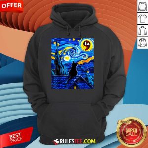 Happy Halloween Starry Night Black Cat Comma La Kamala Harris Hoodie