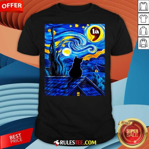 Happy Halloween Starry Night Black Cat Comma La Kamala Harris T-Shirt