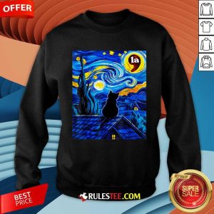 Happy Halloween Starry Night Black Cat Comma La Kamala Harris Sweatshirt